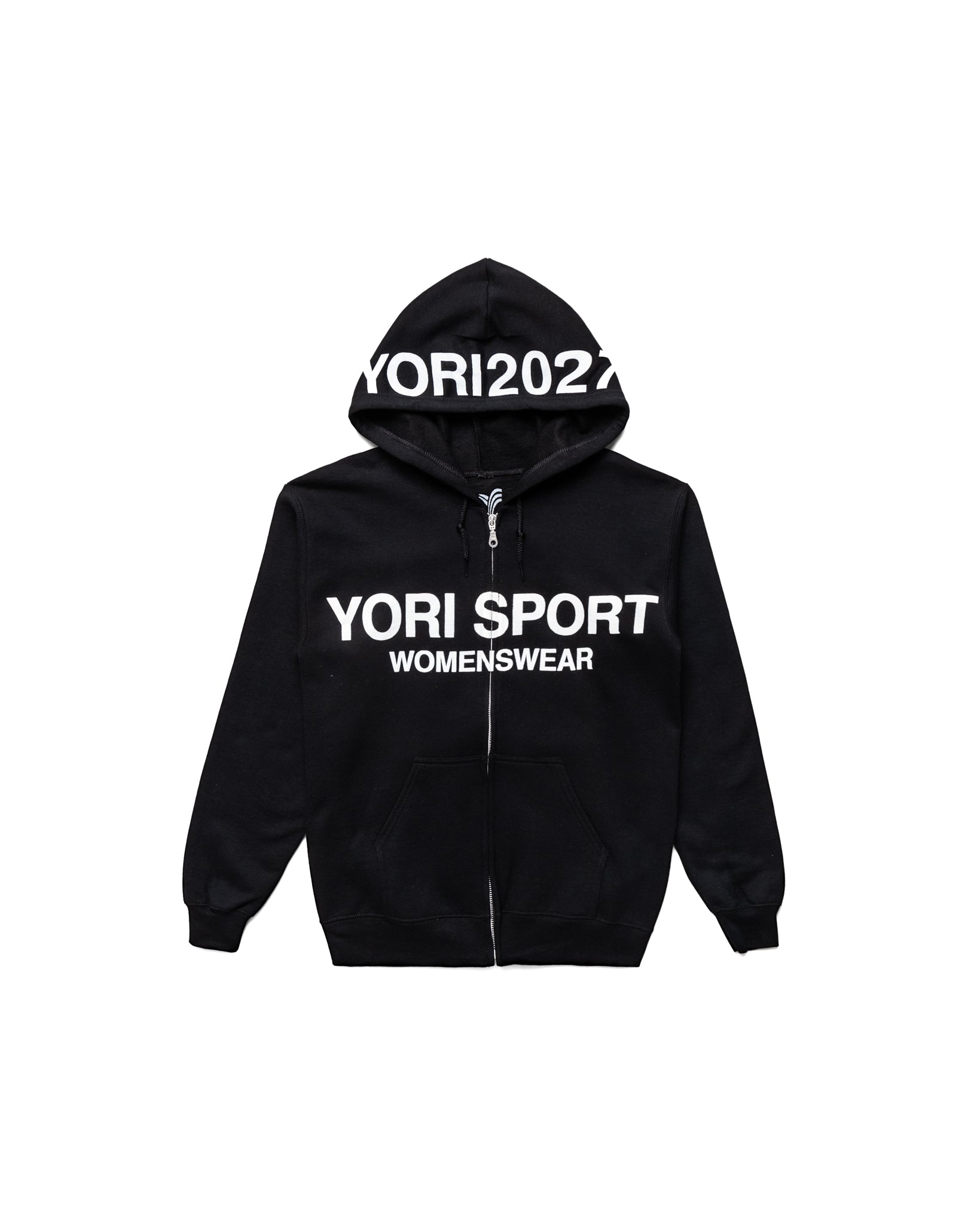Yori Sport Womenswear Text Zip-Up Hoodie (Black/White)
