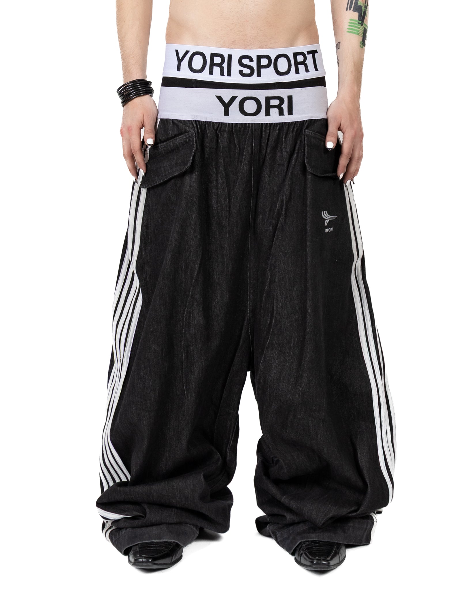 5-Stripe Elastic Denim (Black/White)