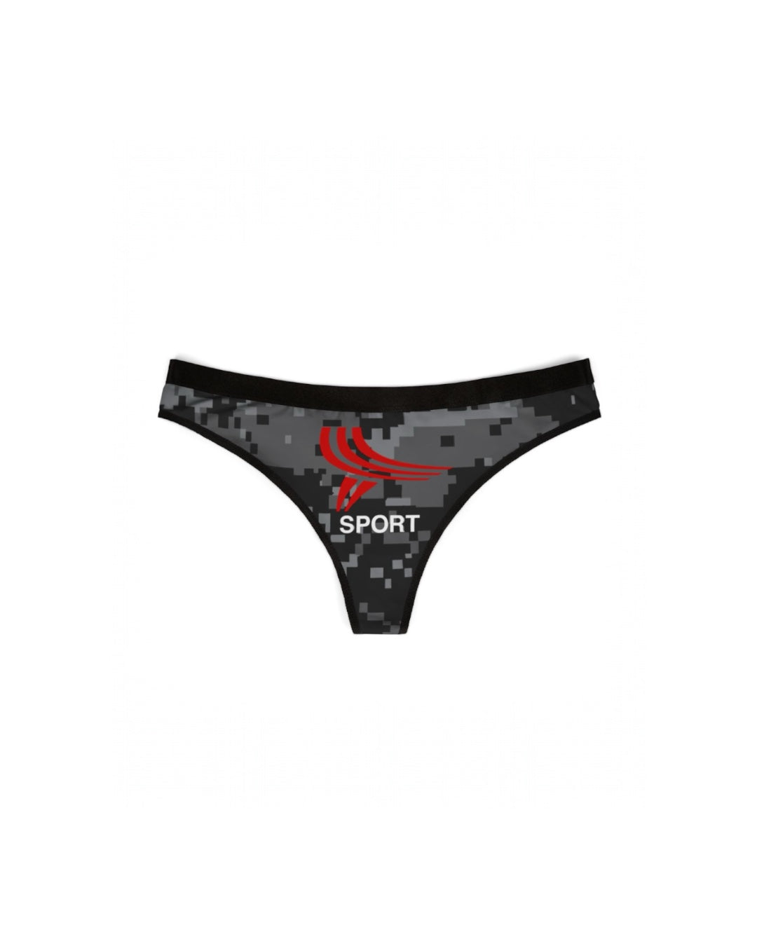 Black Digital Camo Red Logo Thong