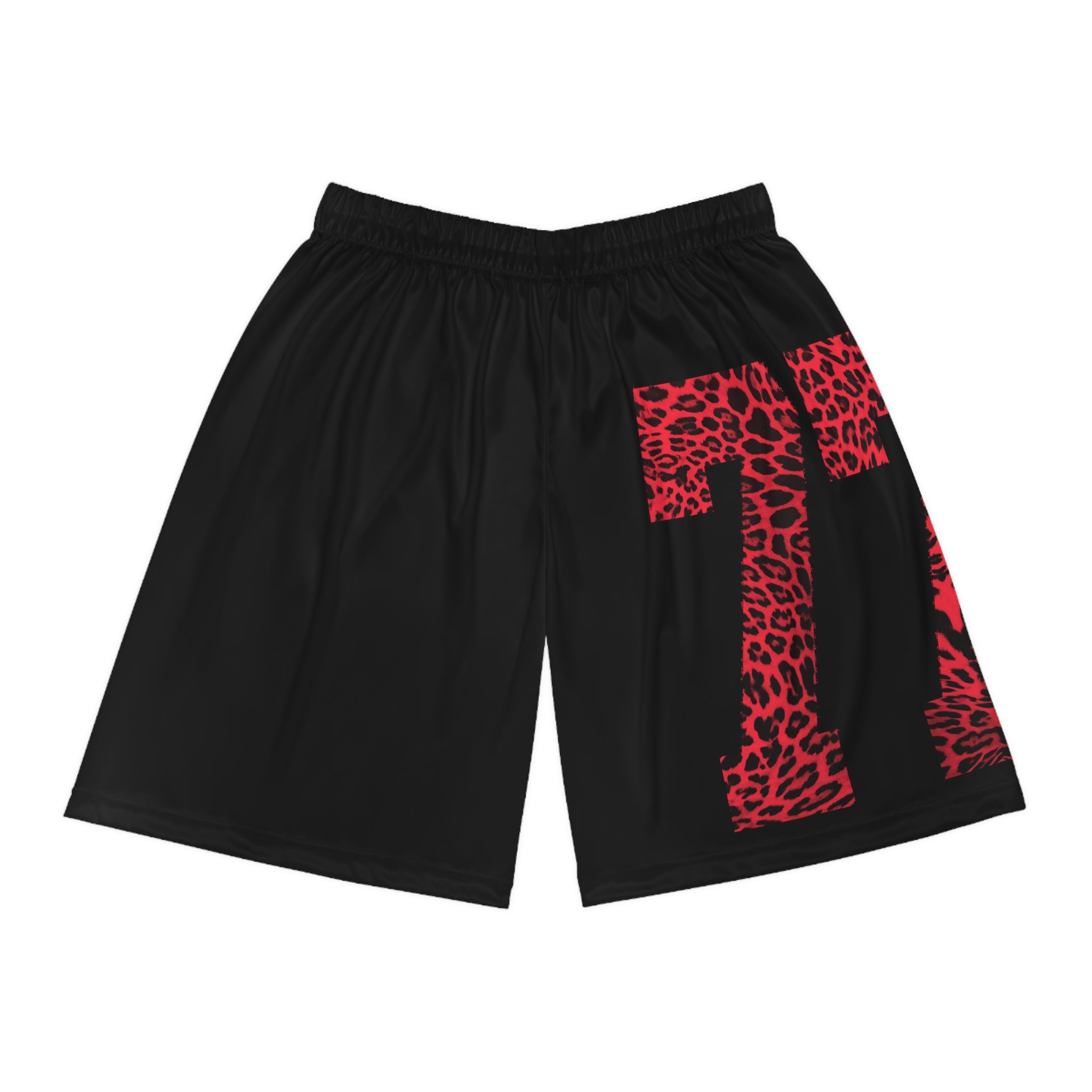77 Basketball Shorts (Black/Red Cheetah)