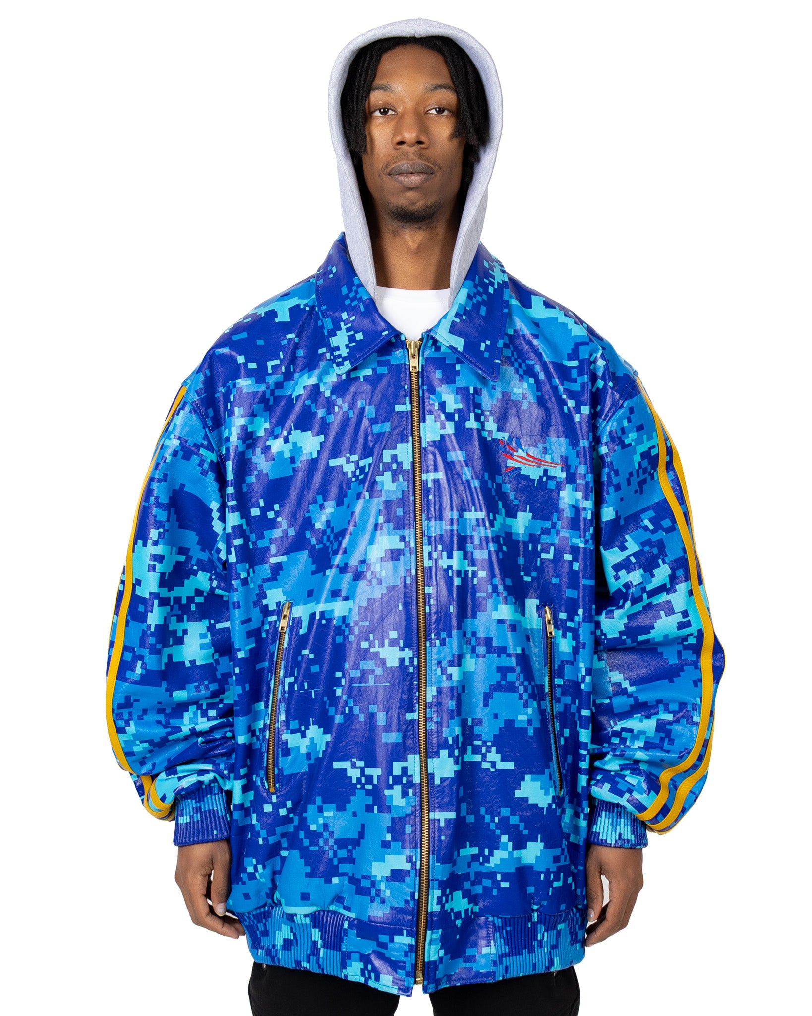 Yori Mainline Printed Oversized Leather Bomber Jacket (hover)