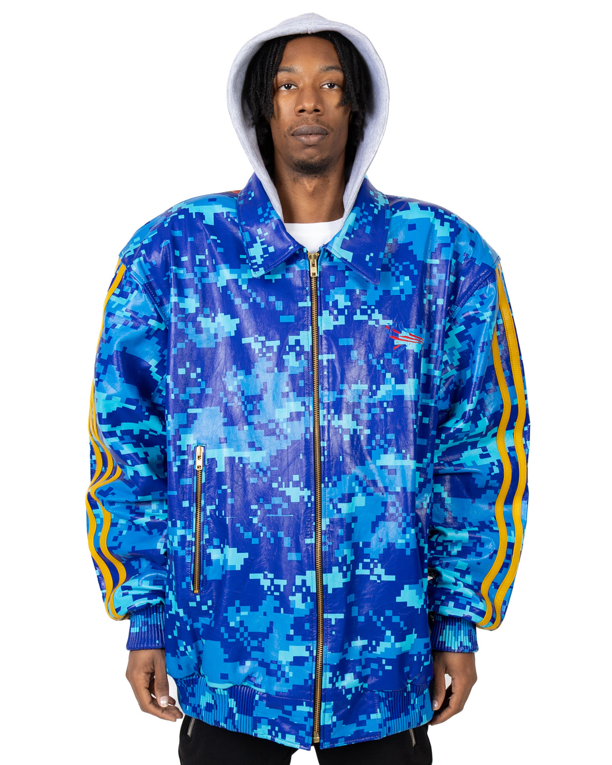 Yori Mainline Printed Oversized Leather Bomber Jacket | YORI