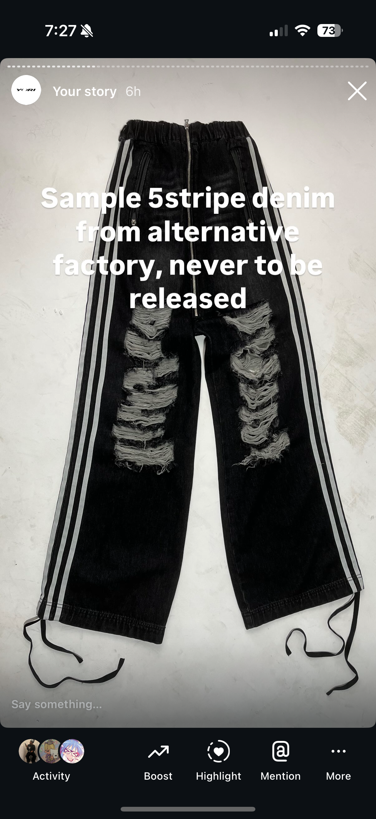 Belt + 5stripe denim sample long zipper