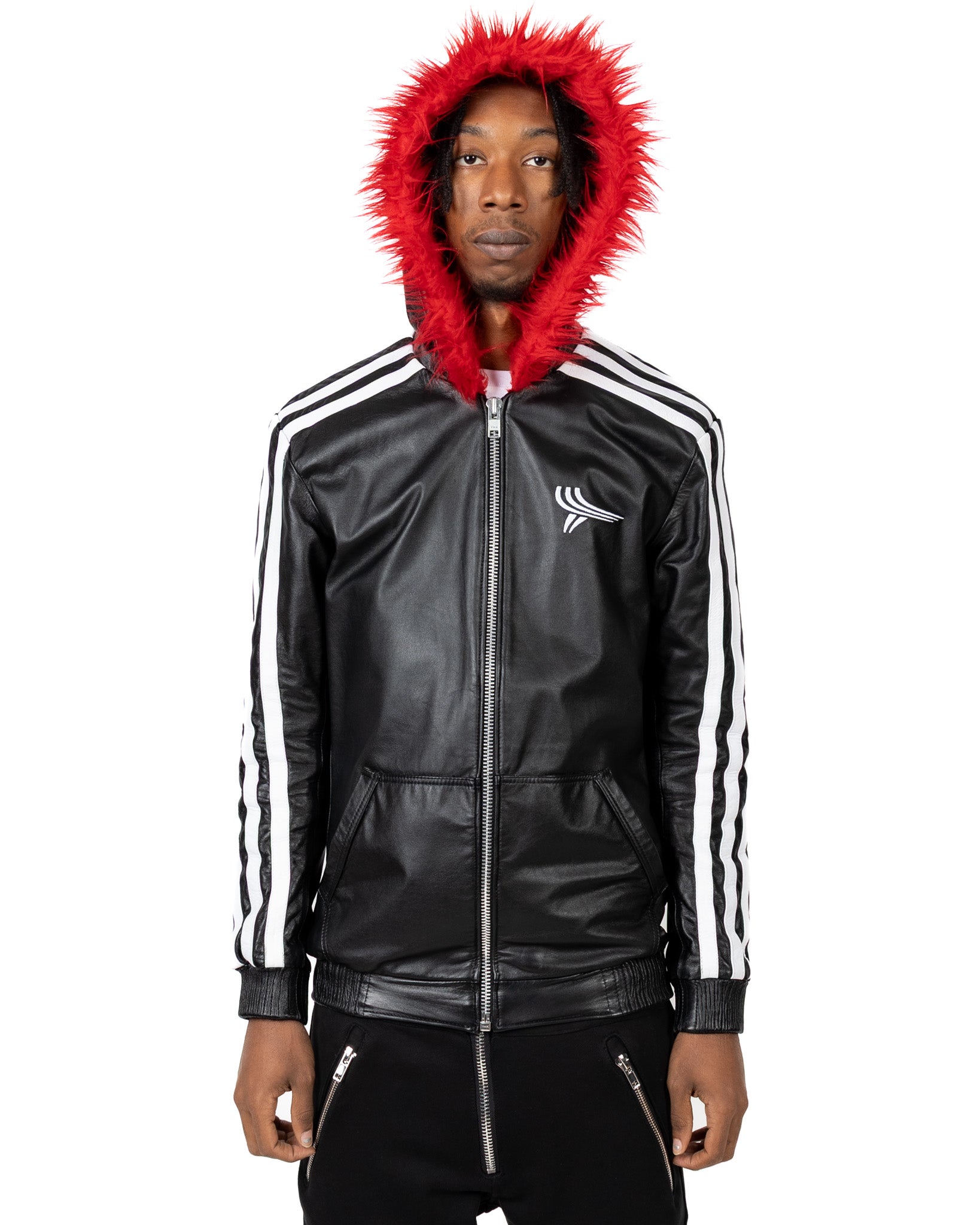 Yori Mainline Black Leather Hoodie (hover)