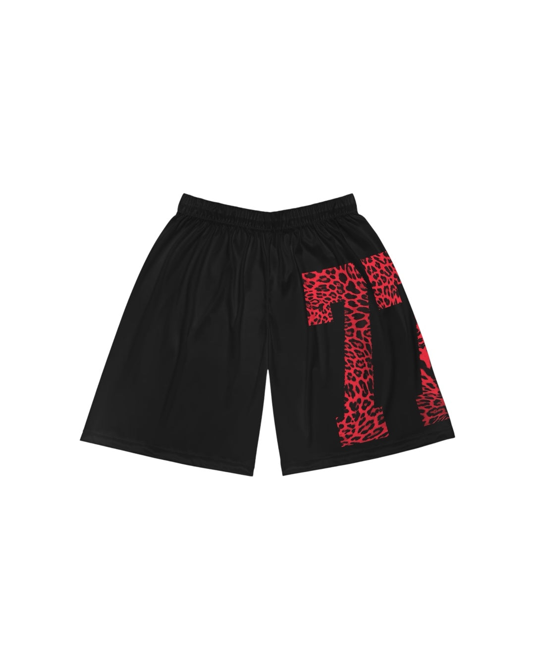 77 Basketball Shorts (Black/Red Cheetah)