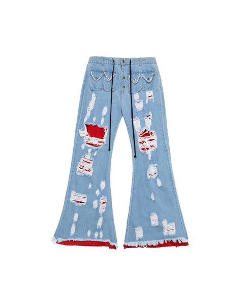 Tattered Red Thermal Denim | YORI Tattered Red Thermal Denim | YORI